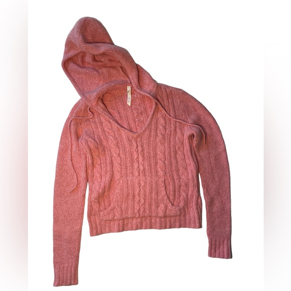 LILU Women’s Hooded Pink Soft Cable Knit Sweater - Size L - Picture 1 of 2